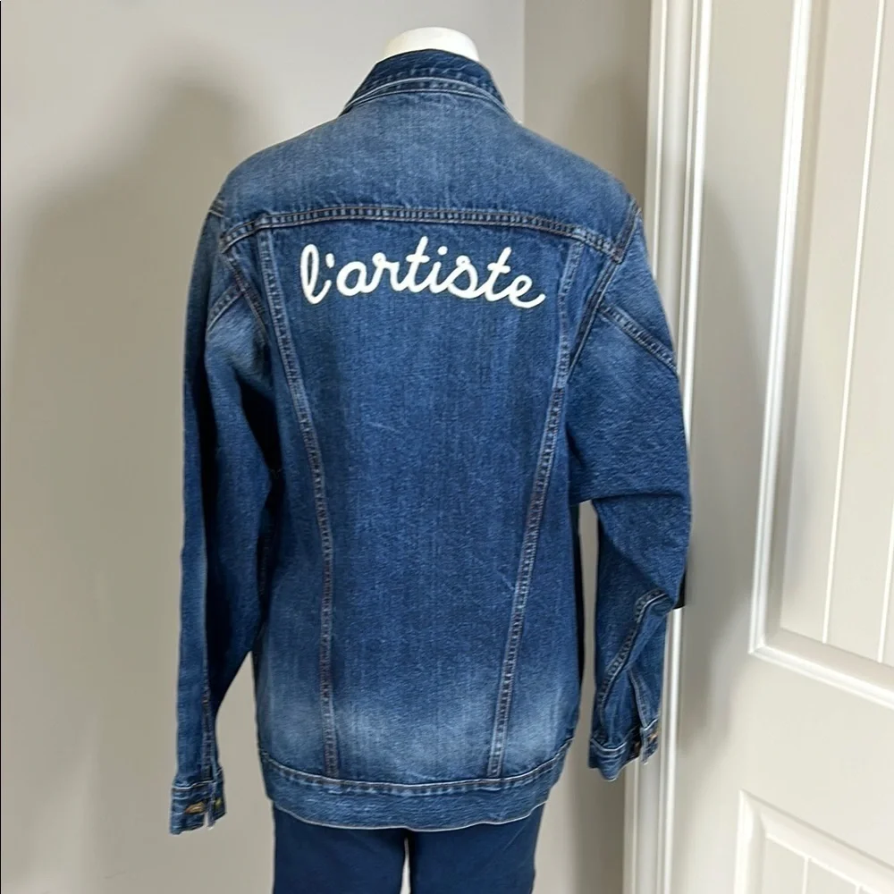 SANDRINE ROSE X FREE PEOPLE Denim Jacket Lartiste Blue Not Yours Embroidered NEW - Picture 5 of 11